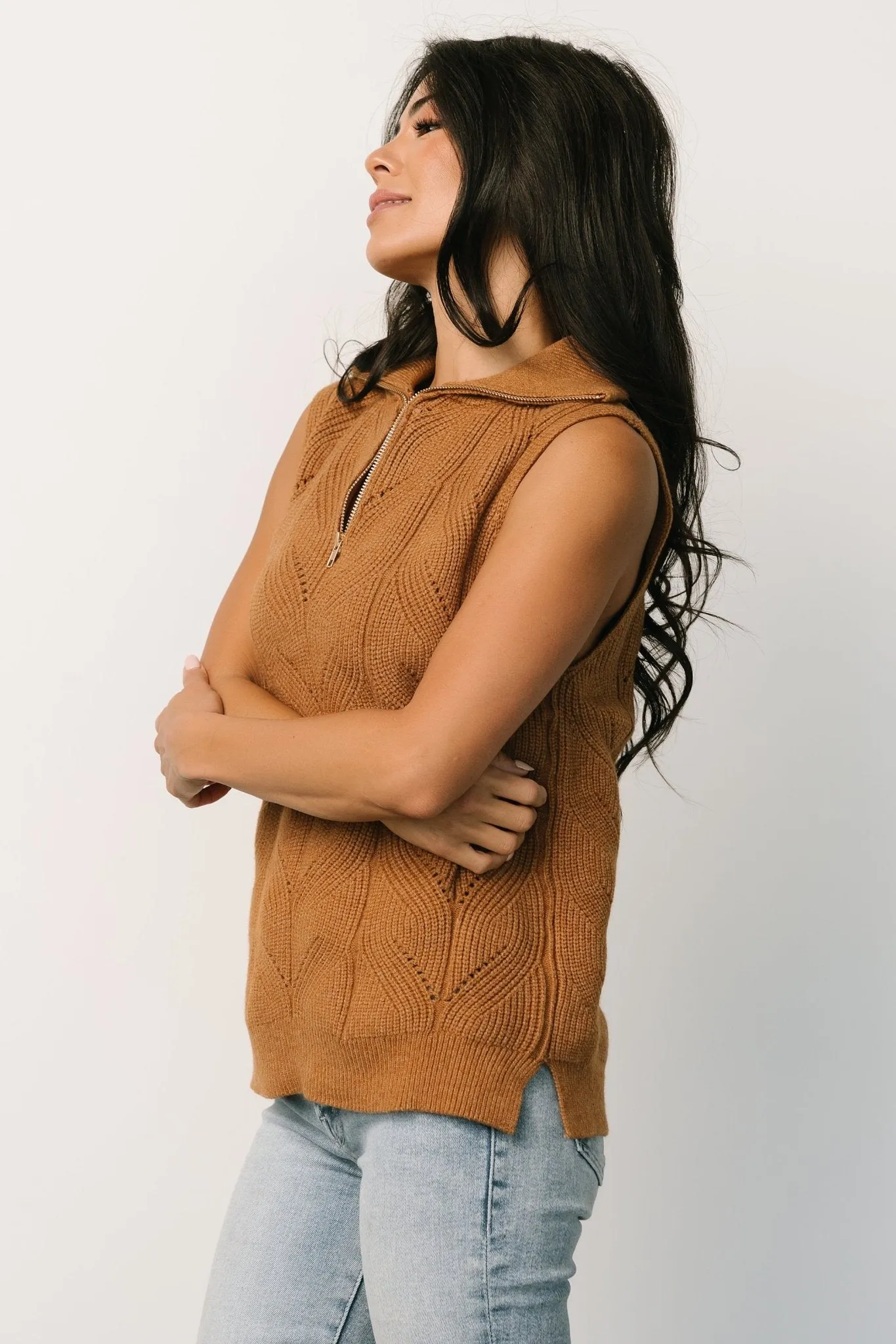 Nelson Half Zip Sweater Vest | Camel sold by Baltic Born product image thumbnail 2
