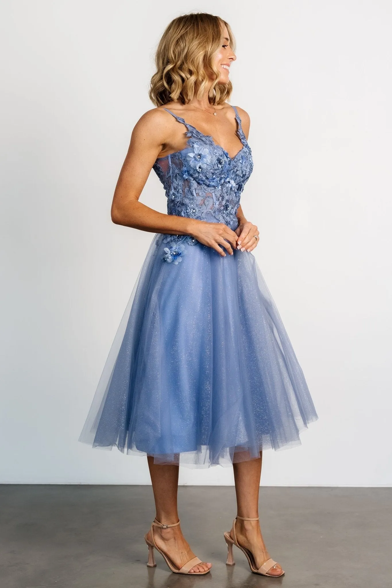 Noelle Shimmer Midi Dress | Slate Blue sold by Baltic Born product image thumbnail 3