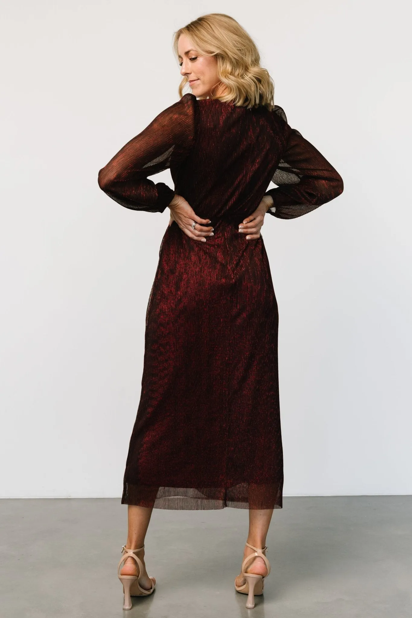 Devlyn Pleated Dress | Ruby Shimmer sold by Baltic Born product image thumbnail 4