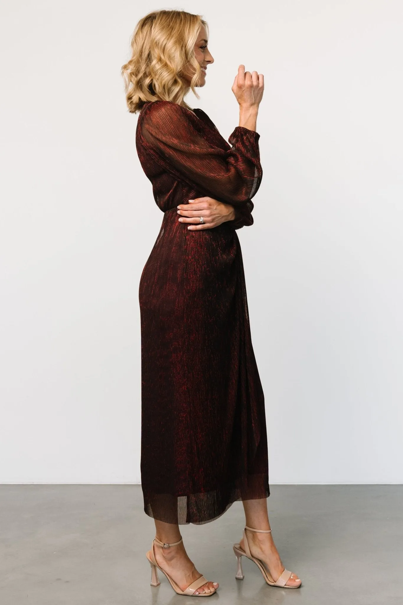 Devlyn Pleated Dress | Ruby Shimmer sold by Baltic Born product image thumbnail 3