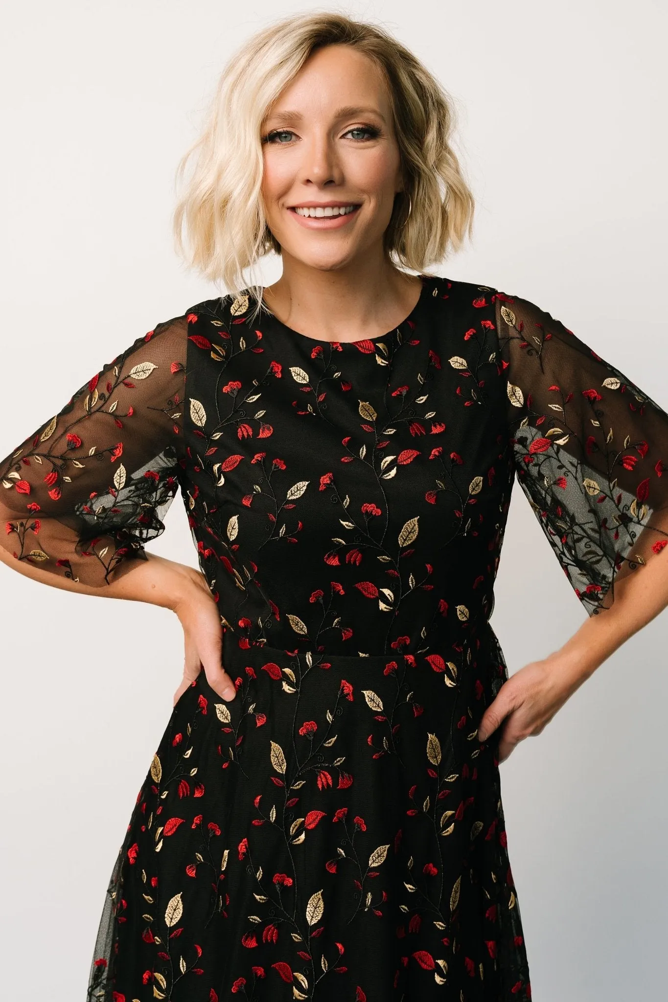 Arabella Embroidered Tulle Maxi Dress | Black + Red sold by Baltic Born product image thumbnail 3