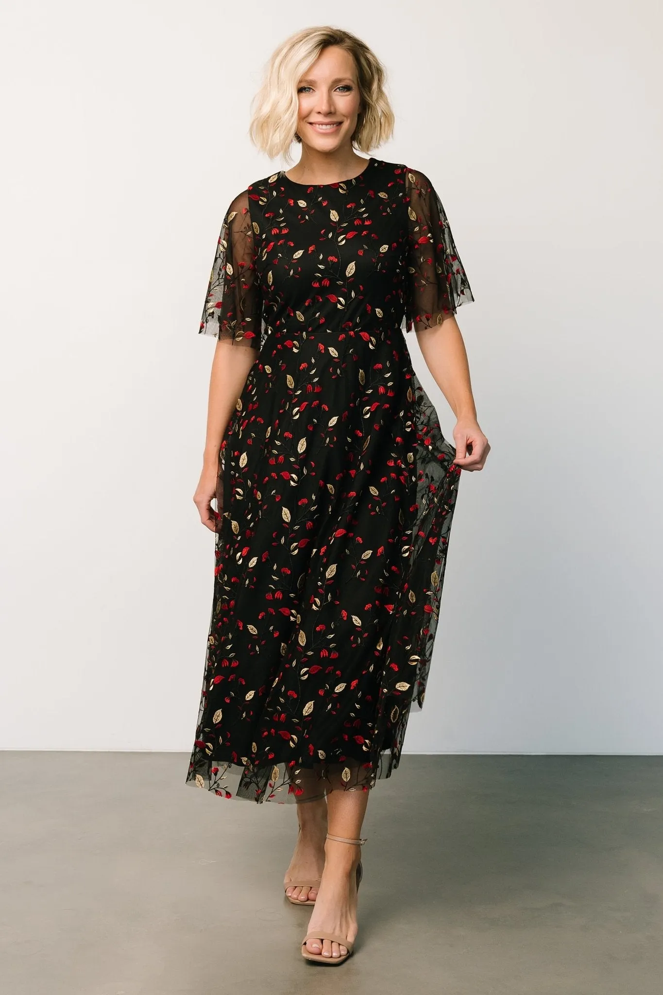 Arabella Embroidered Tulle Maxi Dress | Black + Red sold by Baltic Born product image thumbnail 4