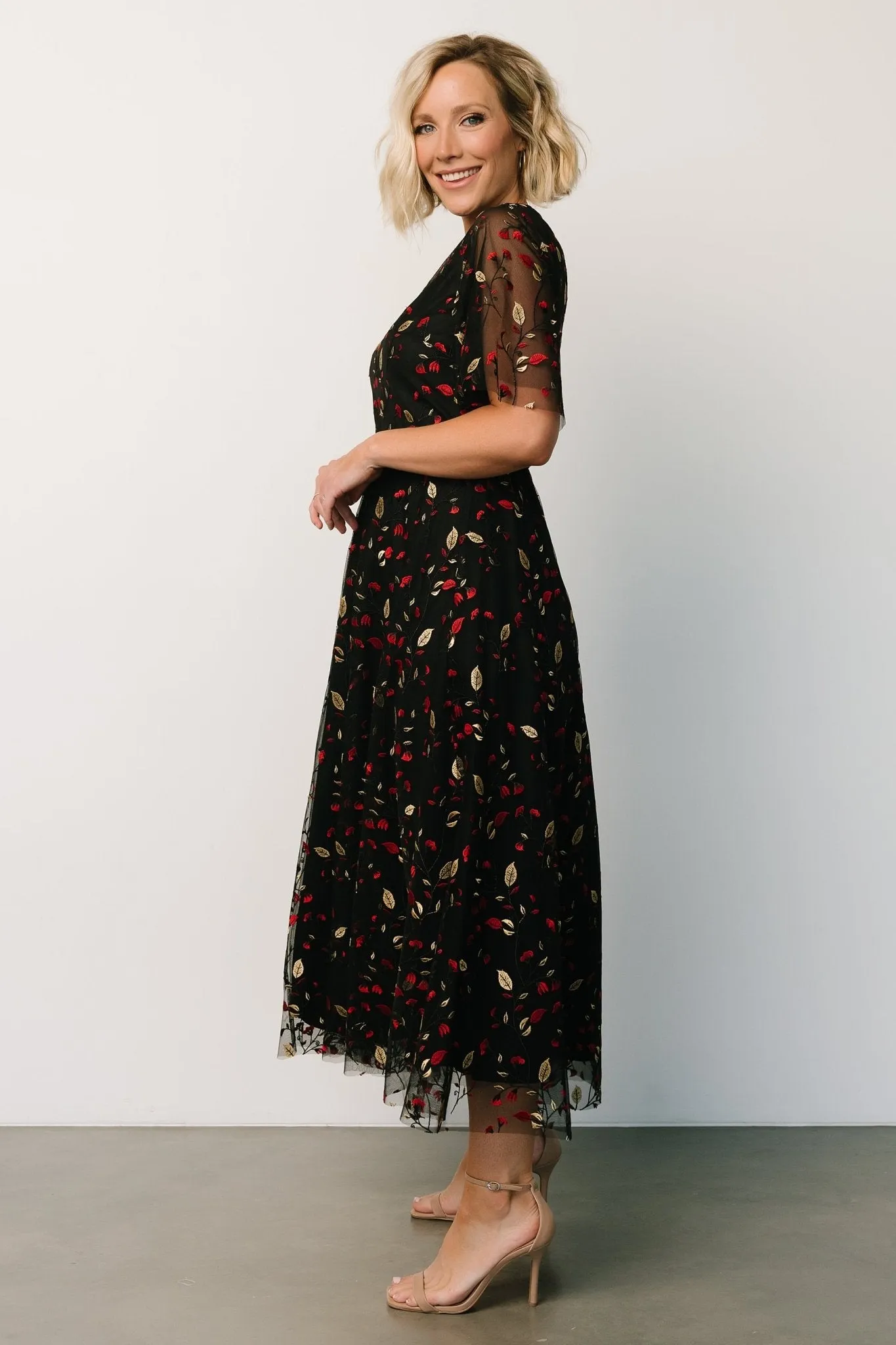 Arabella Embroidered Tulle Maxi Dress | Black + Red sold by Baltic Born product image thumbnail 5