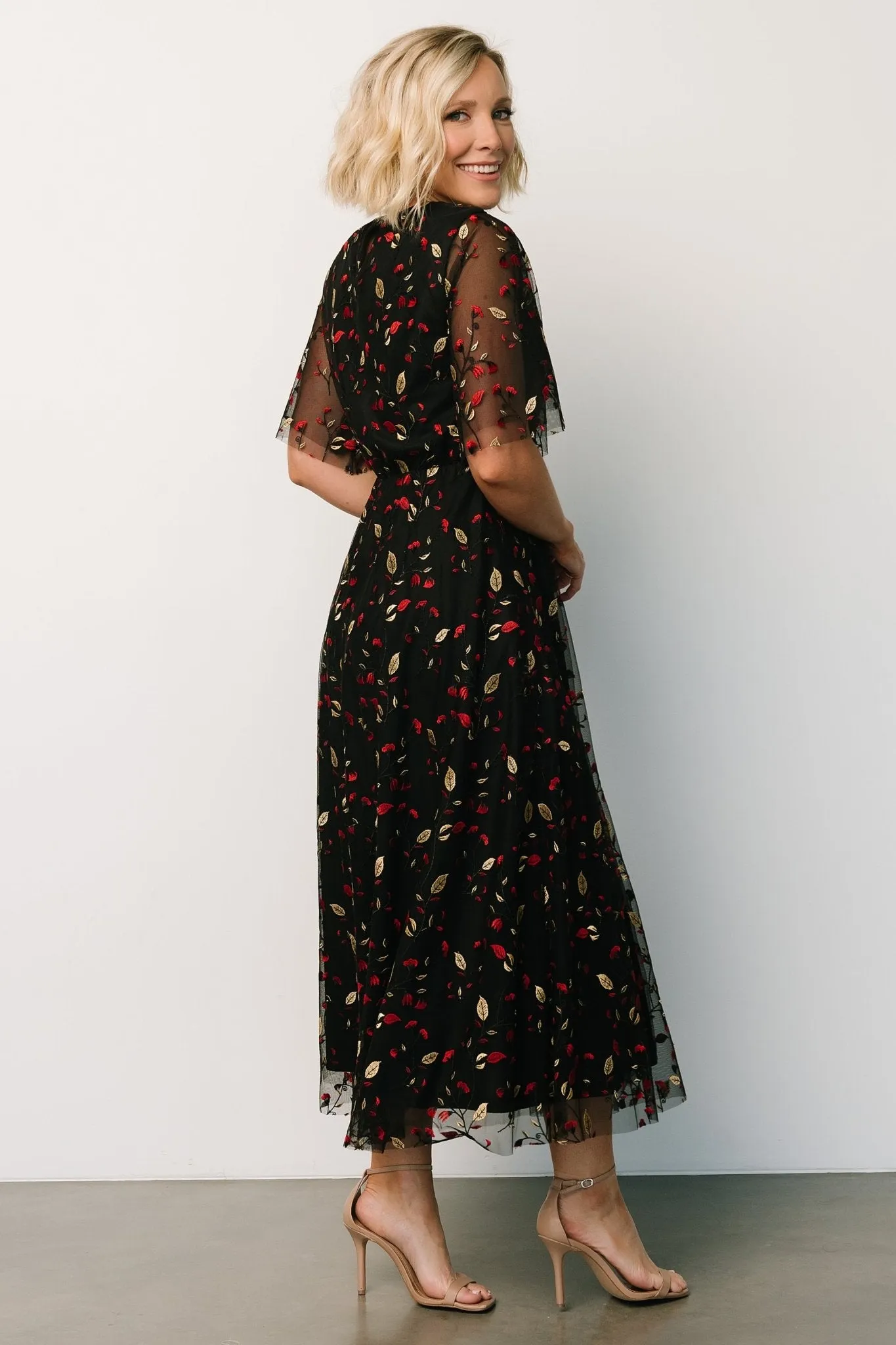 Arabella Embroidered Tulle Maxi Dress | Black + Red sold by Baltic Born product image thumbnail 2