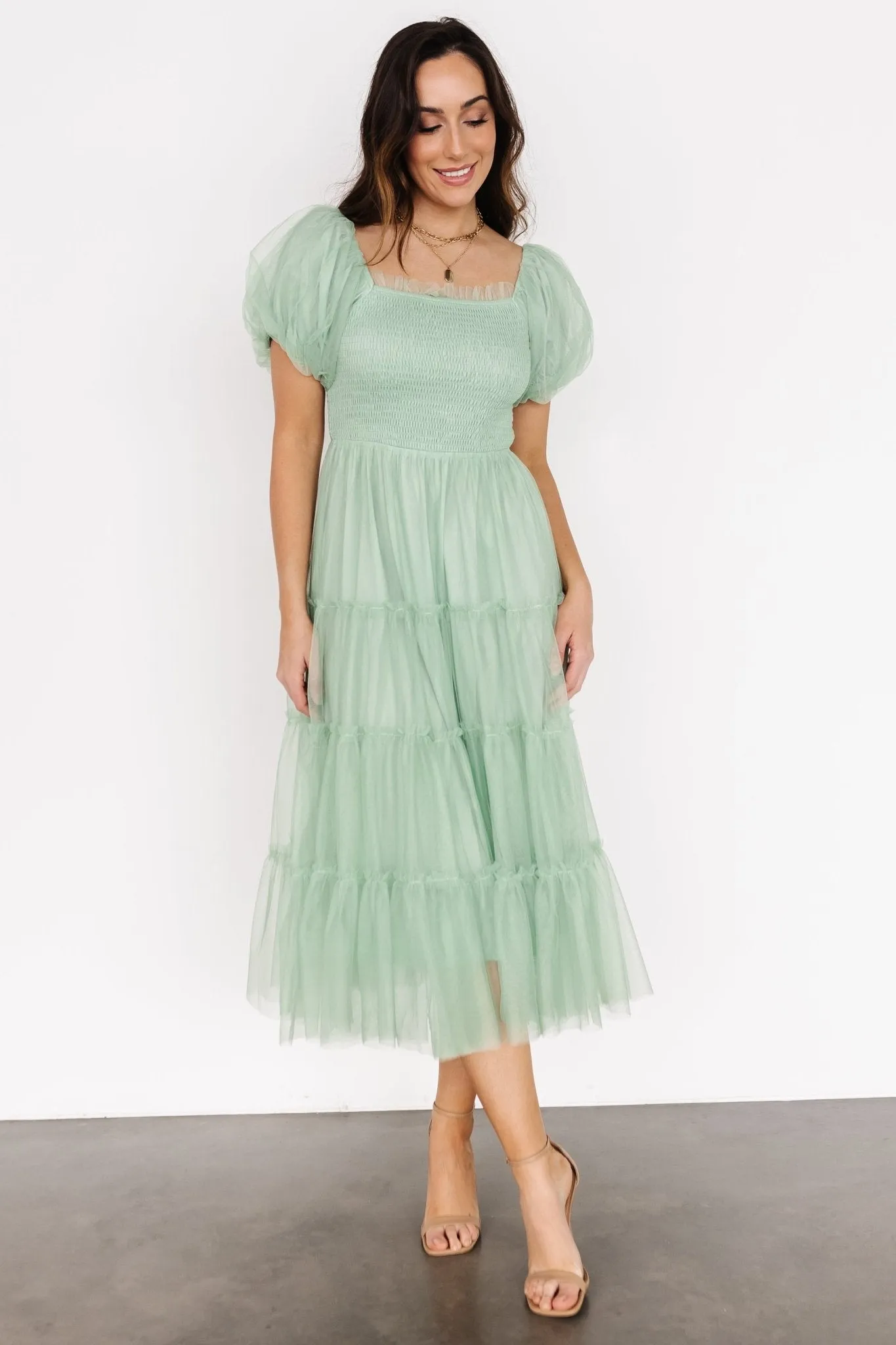 Liv Tulle Midi Dress | Light Green sold by Baltic Born