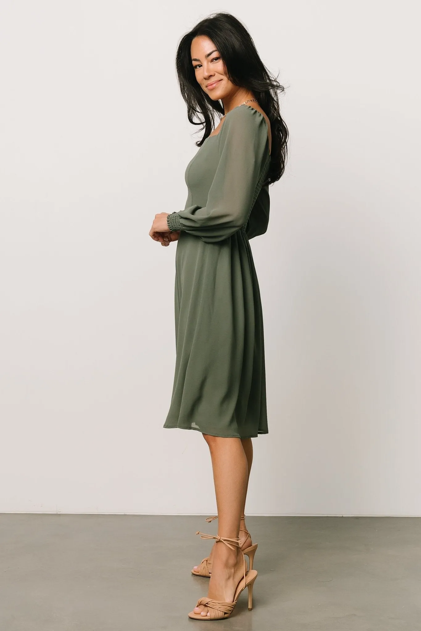 Elise Short Dress | Dark Sage sold by Baltic Born product image thumbnail 4