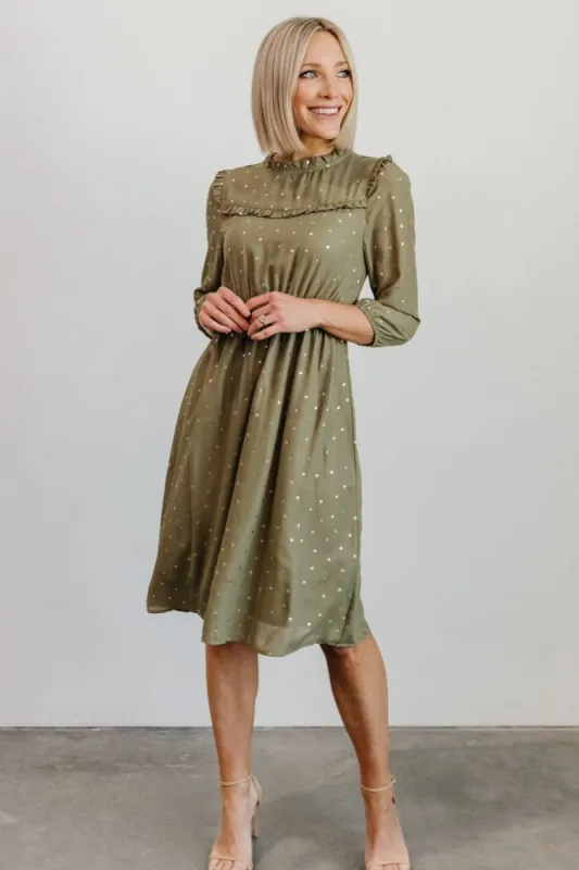 Nixon Pintuck Ruffle Midi Dress | Green sold by Baltic Born