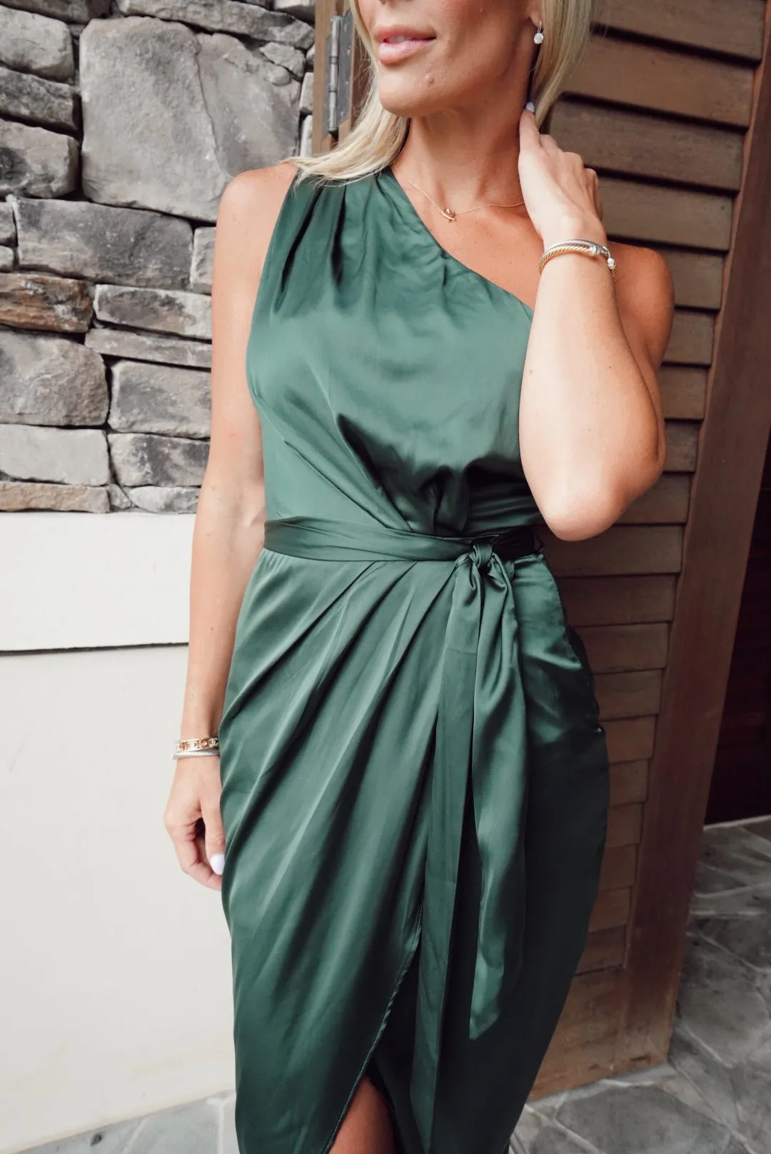 Celia One Shoulder Midi Dress | Dark Green sold by Baltic Born product image thumbnail 4