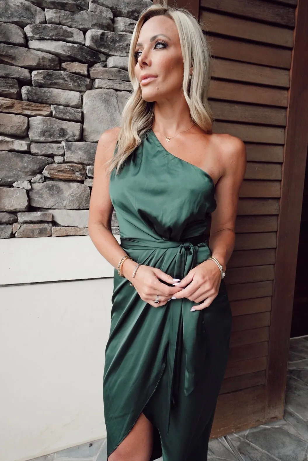 Celia One Shoulder Midi Dress | Dark Green sold by Baltic Born product image thumbnail 2