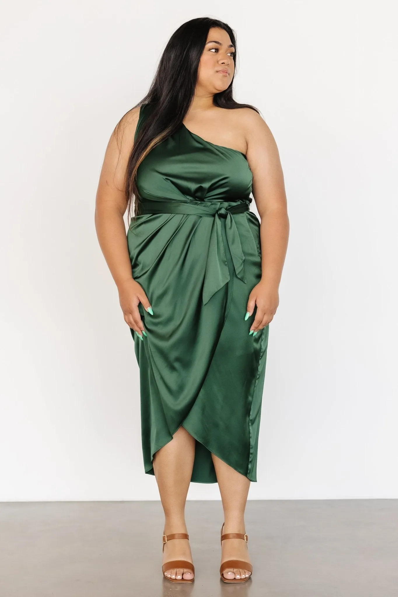 Celia One Shoulder Midi Dress | Dark Green sold by Baltic Born product image thumbnail 5