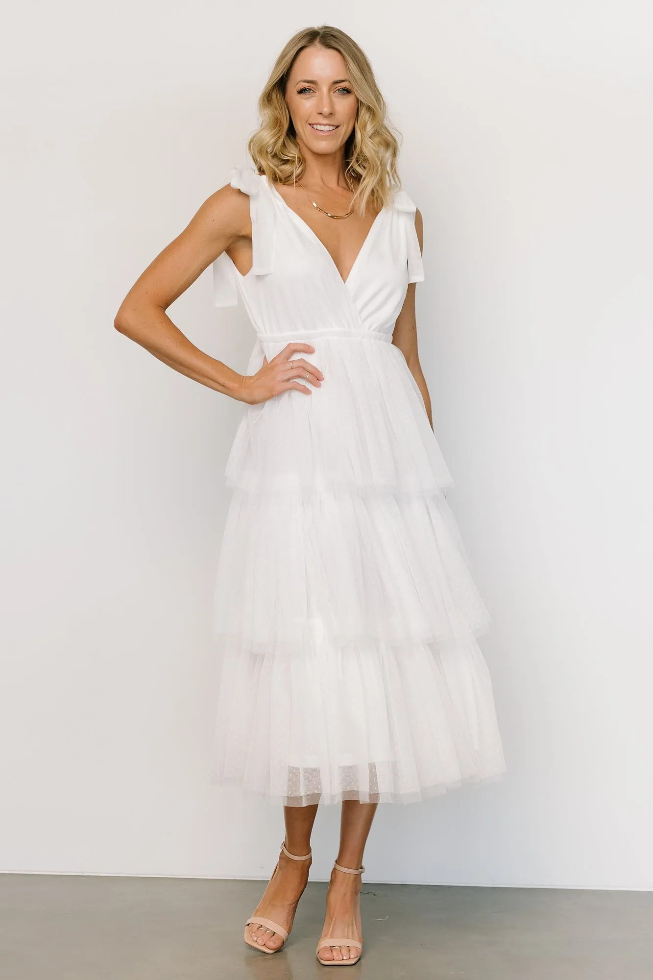 Tessa Tiered Tulle Tank Dress | White sold by Baltic Born