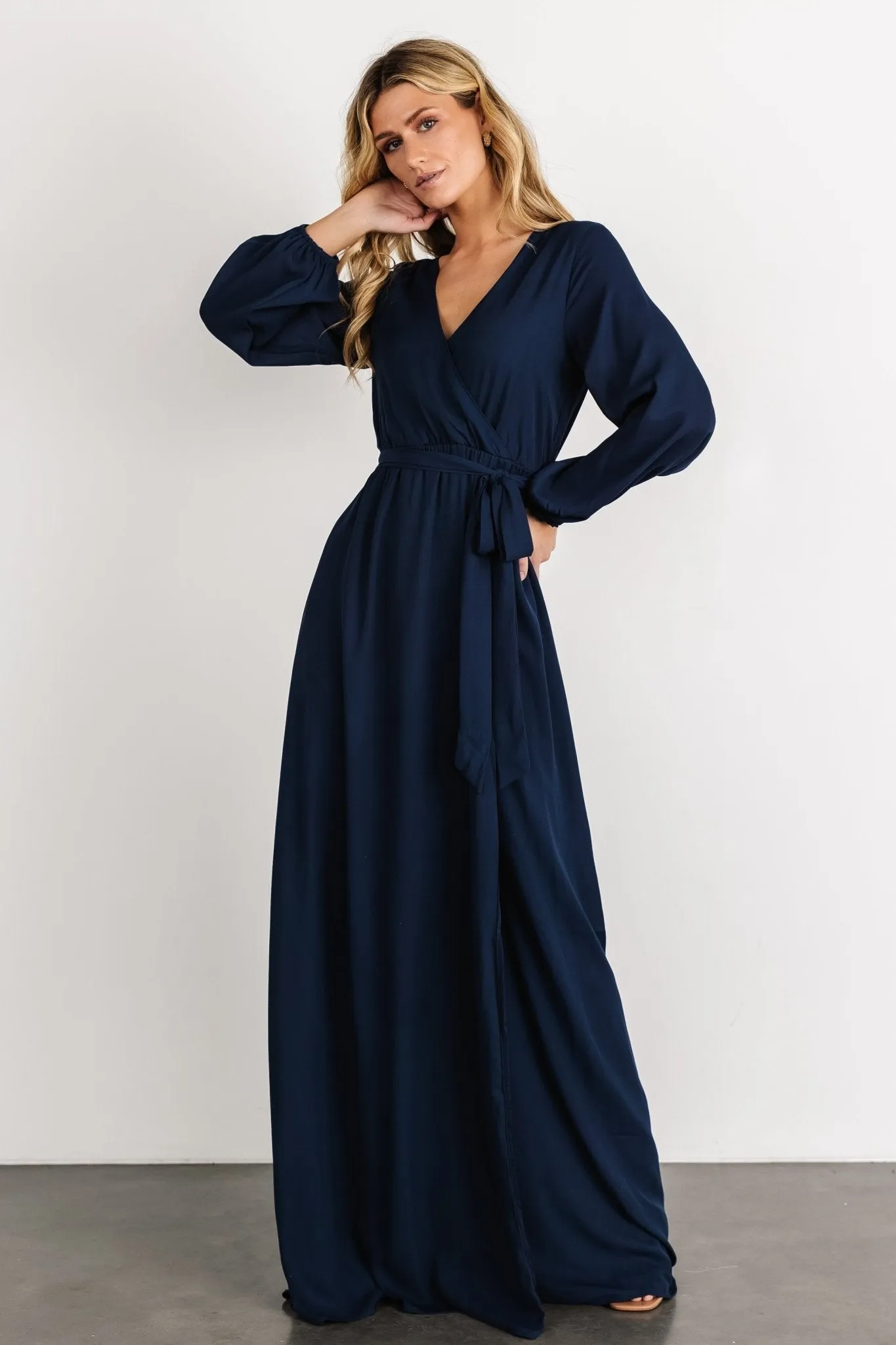 Breanne Faux Wrap Maxi Dress | Navy sold by Baltic Born