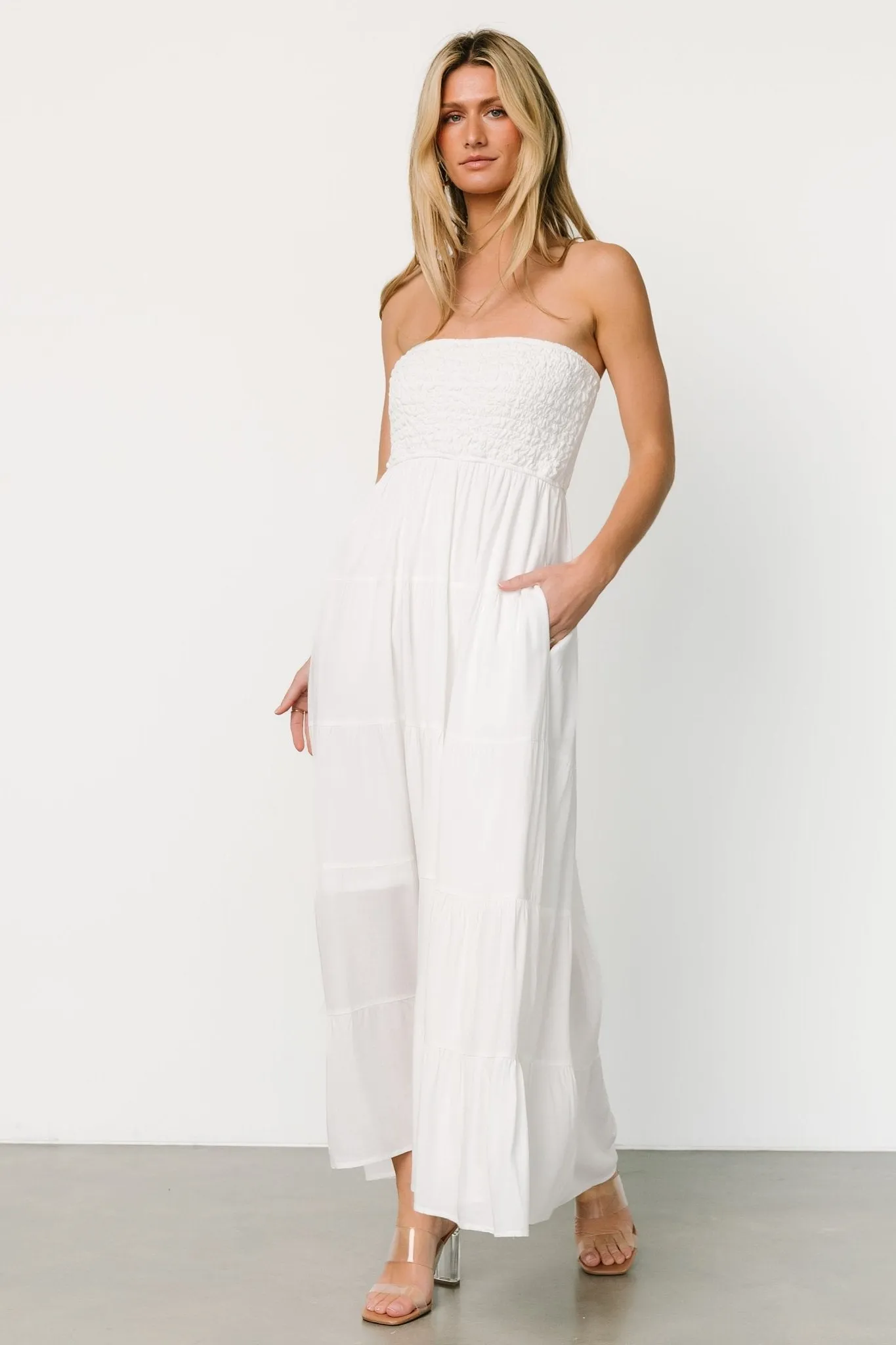 Domenica Strapless Maxi Dress | Off White sold by Baltic Born
