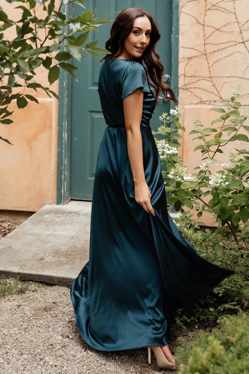 Krystal Satin Wrap Gown | Deep Blue sold by Baltic Born product image thumbnail 3