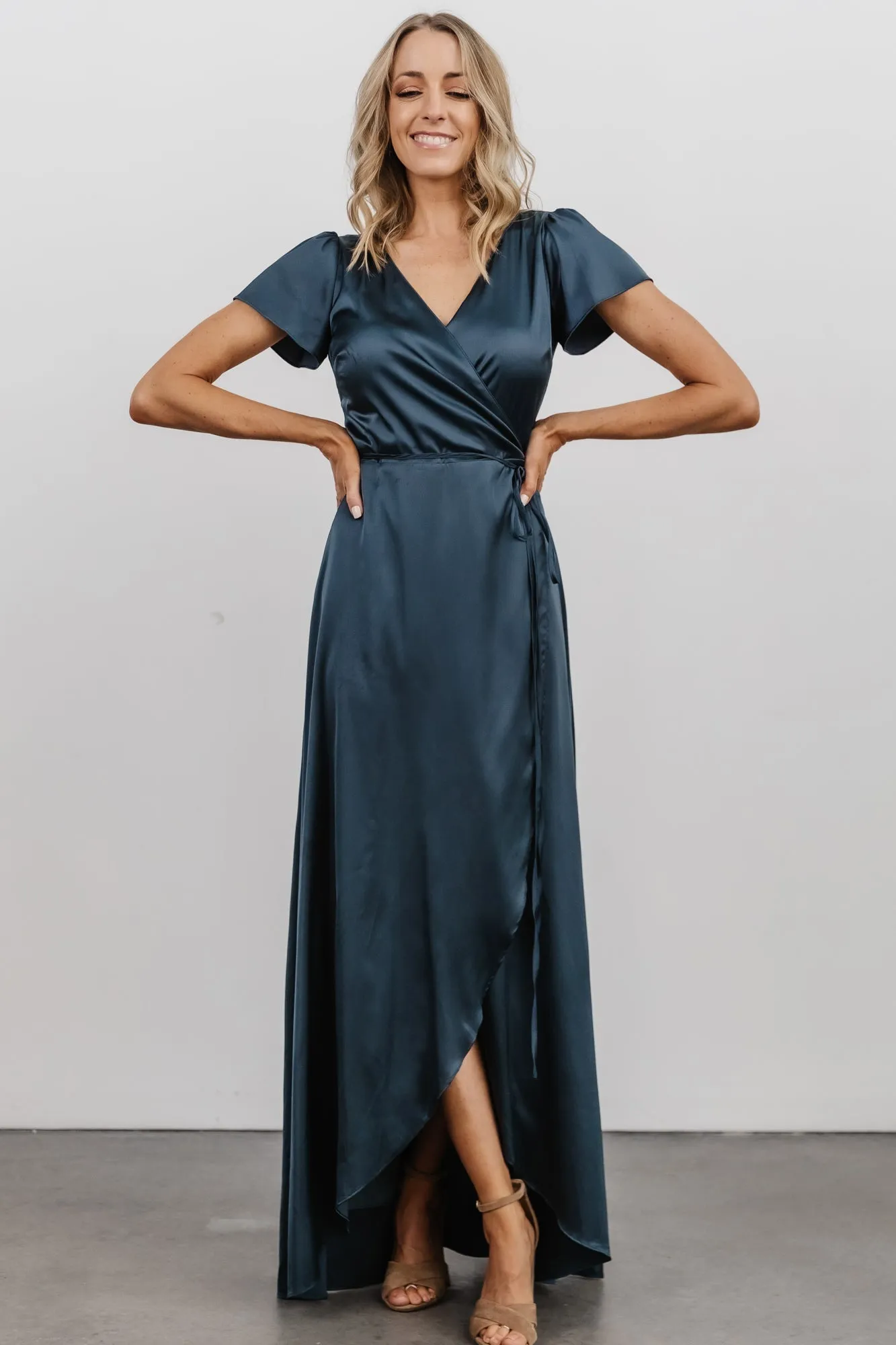 Krystal Satin Wrap Gown | Deep Blue sold by Baltic Born product image thumbnail 4