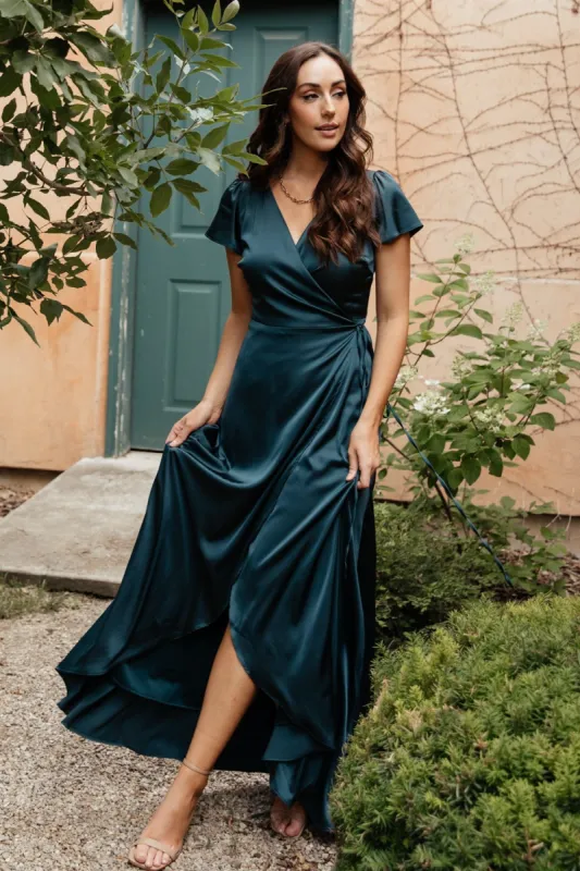 Krystal Satin Wrap Gown | Deep Blue sold by Baltic Born