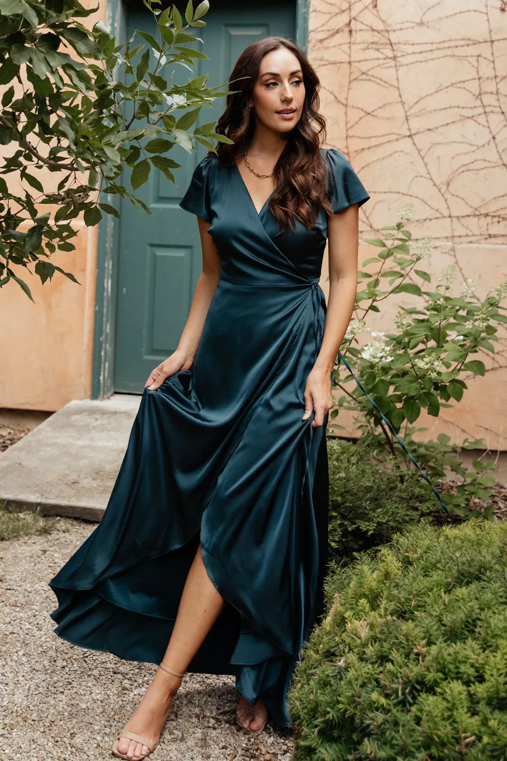 Krystal Satin Wrap Gown | Deep Blue sold by Baltic Born