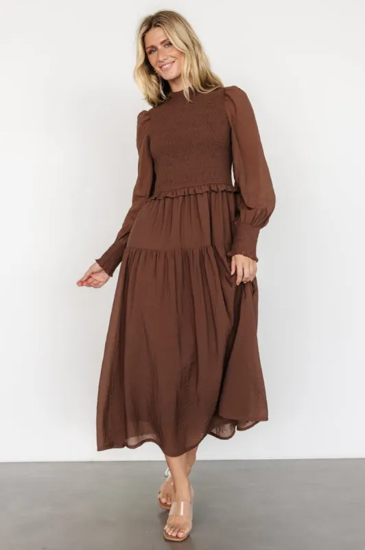 Daria Smocked Maxi Dress | Brown sold by Baltic Born