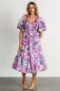 Wendy Puff Sleeve Midi Dress | Fuchsia Multi sold by Baltic Born