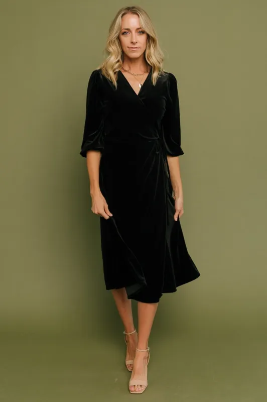 Beckinsale Velvet Wrap Dress | Black sold by Baltic Born