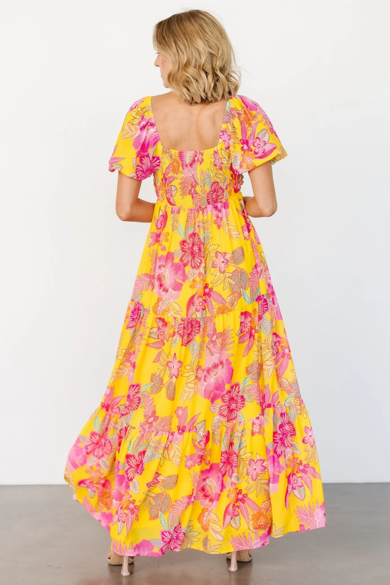 Darla Maxi Dress | Yellow + Pink Floral sold by Baltic Born product image thumbnail 4