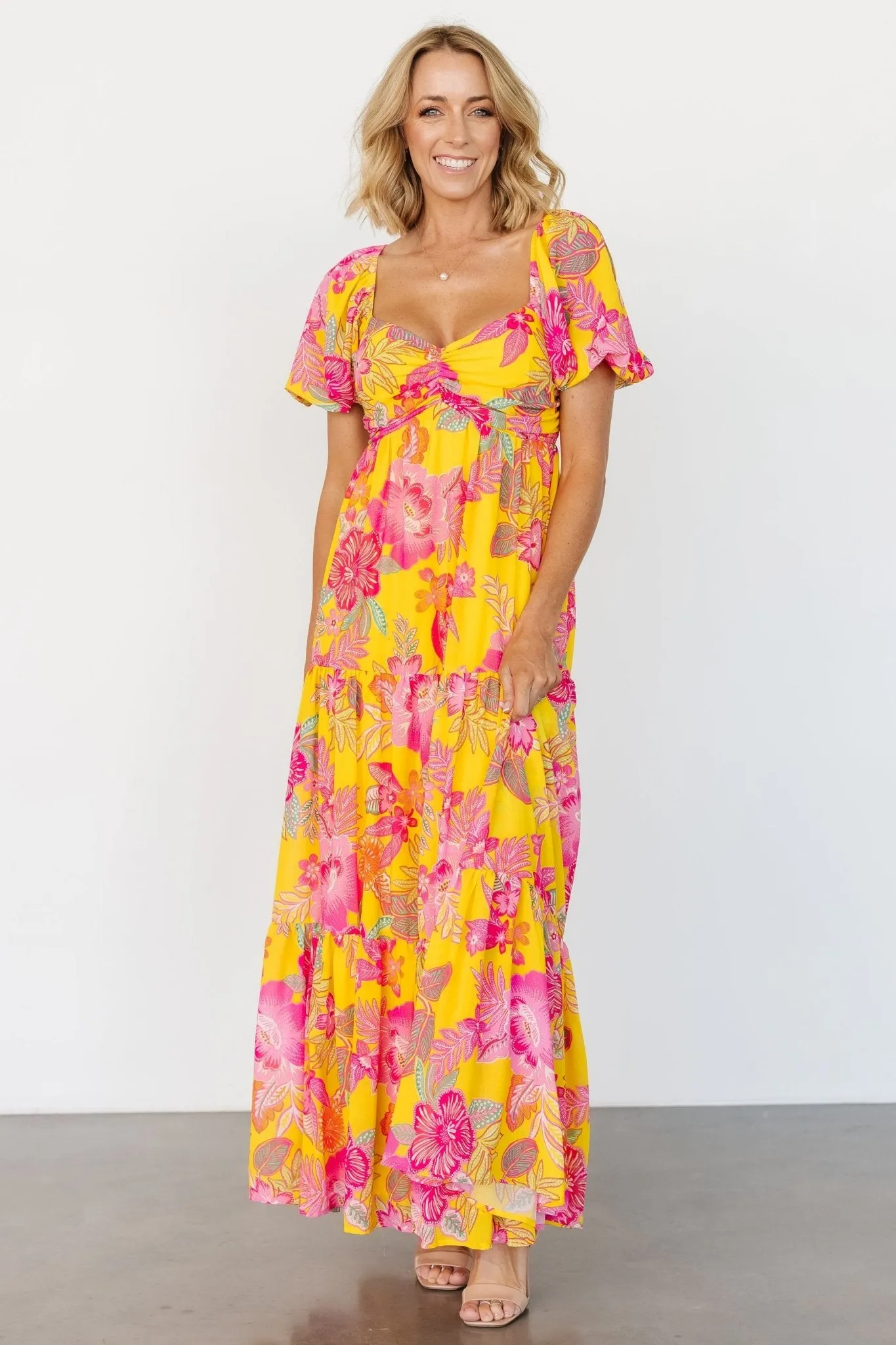 Darla Maxi Dress | Yellow + Pink Floral sold by Baltic Born