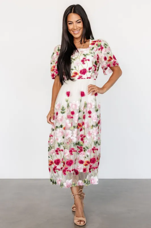 Anastasie Floral Embroidered Dress | Pink Multi sold by Baltic Born