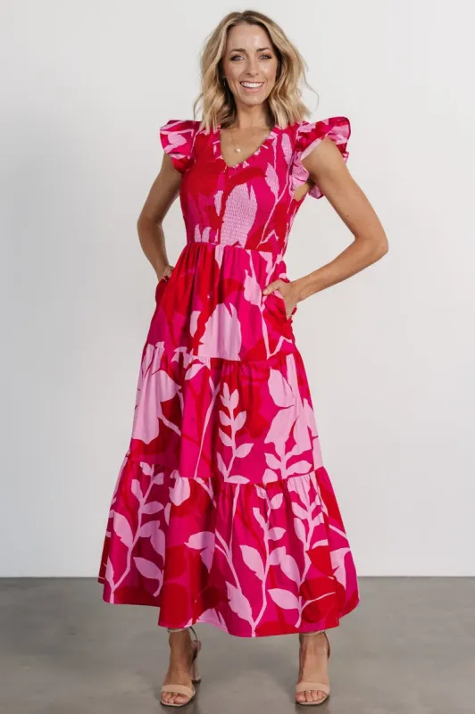 Ranchero Smocked Maxi Dress | Red + Pink sold by Baltic Born