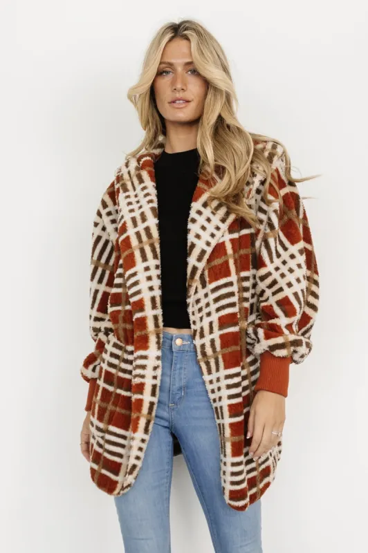 Brody Plaid Teddy Jacket | Rust Multi sold by Baltic Born