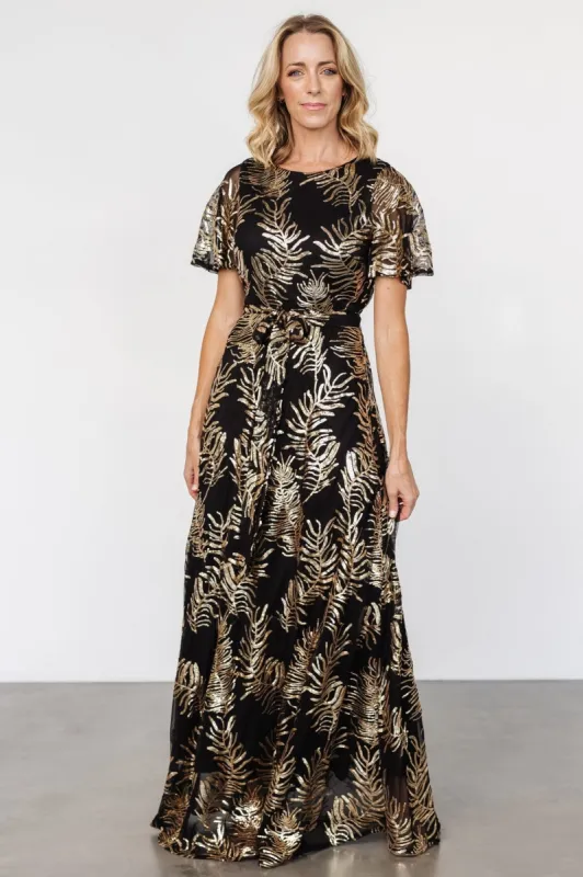 Muse Sequin Maxi Dress | Black + Gold sold by Baltic Born