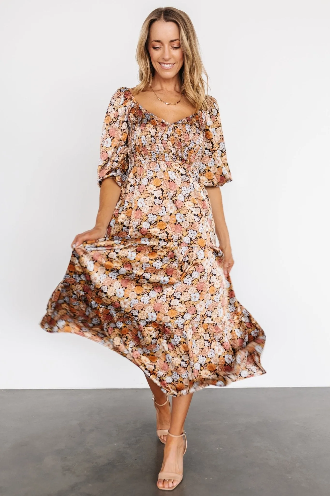 Lina Satin Dress | Black Multi Floral sold by Baltic Born product image thumbnail 5