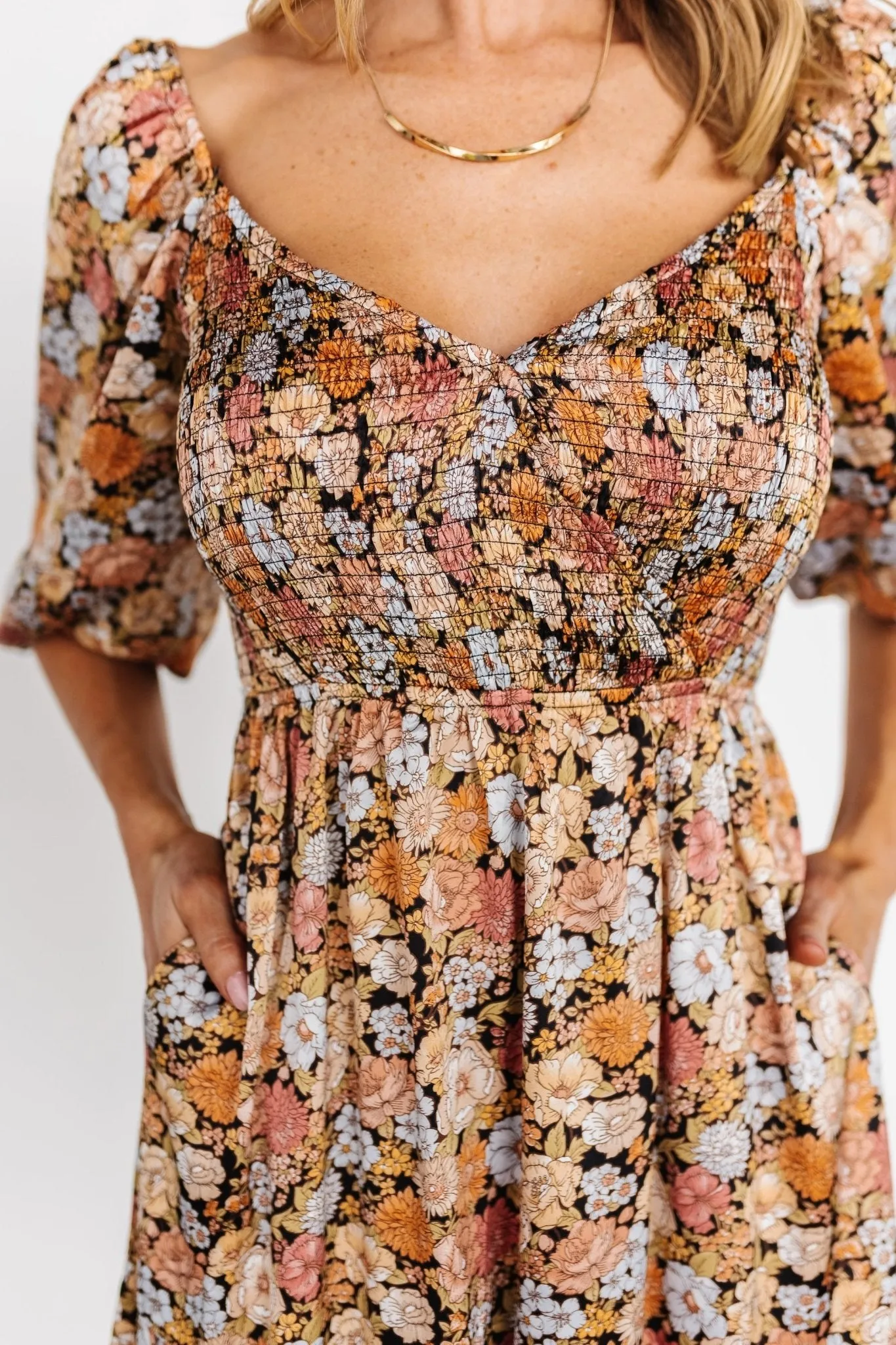 Lina Satin Dress | Black Multi Floral sold by Baltic Born product image thumbnail 2