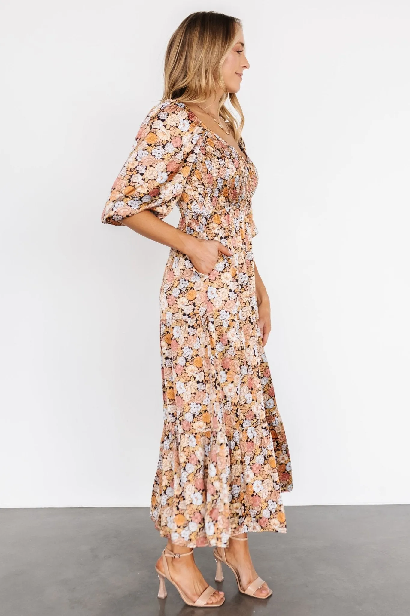 Lina Satin Dress | Black Multi Floral sold by Baltic Born product image thumbnail 3