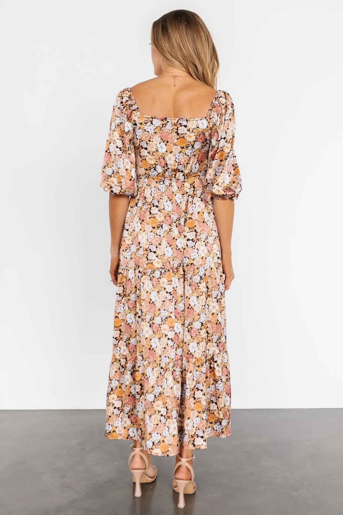 Lina Satin Dress | Black Multi Floral sold by Baltic Born product image thumbnail 4