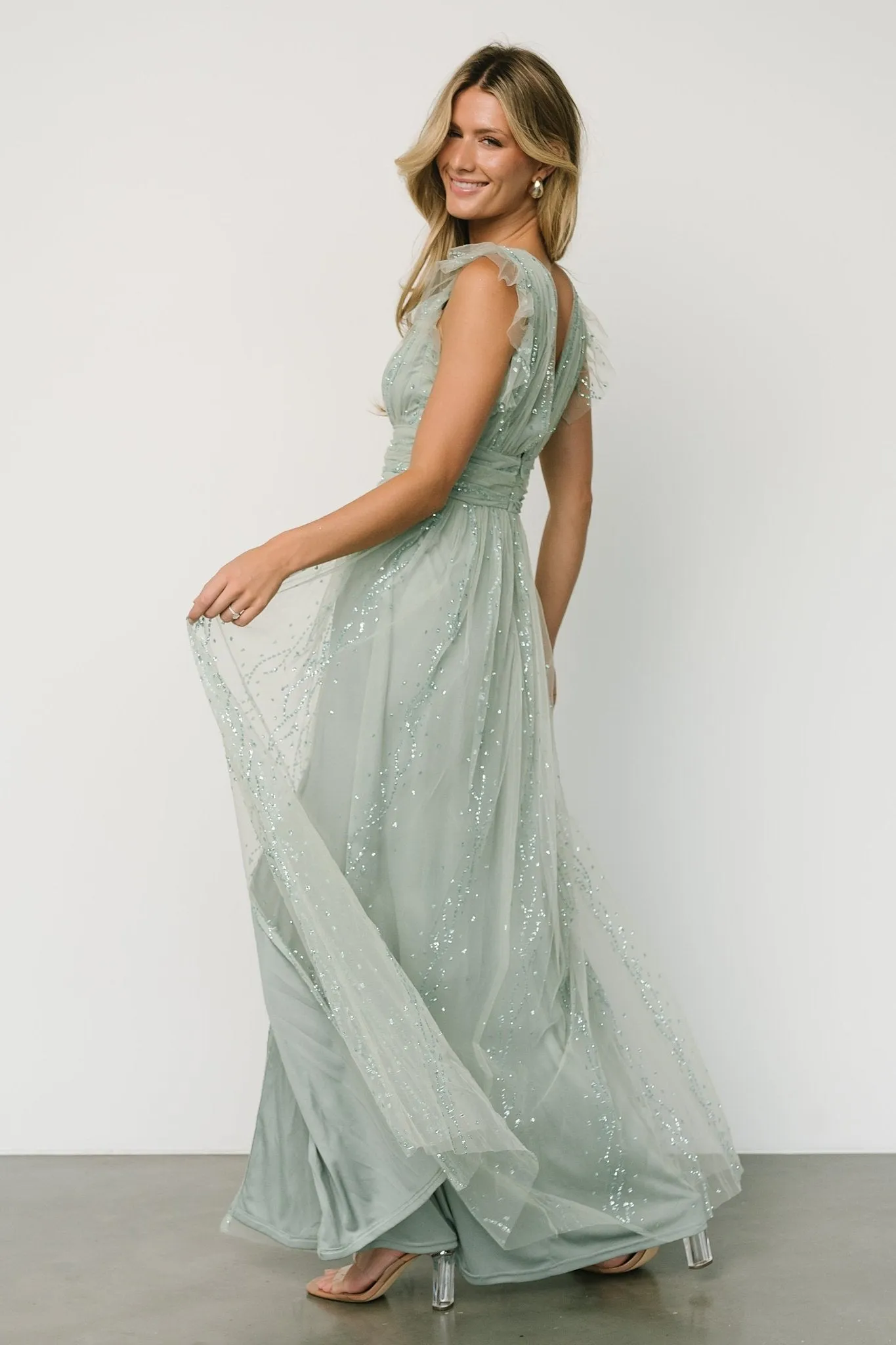 Annika Sequin Mesh Maxi Dress | Dusty Sage sold by Baltic Born product image thumbnail 3