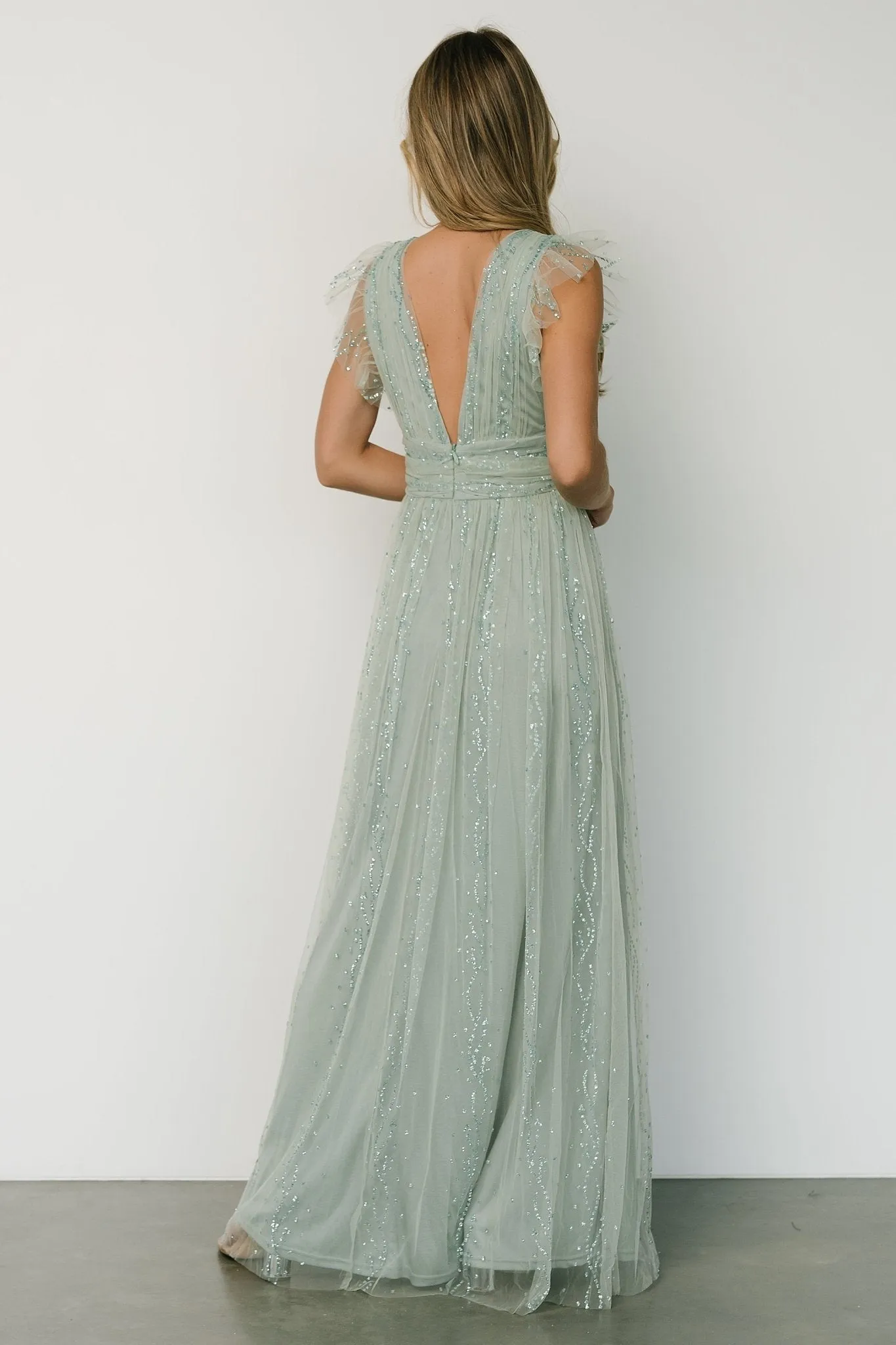Annika Sequin Mesh Maxi Dress | Dusty Sage sold by Baltic Born product image thumbnail 4