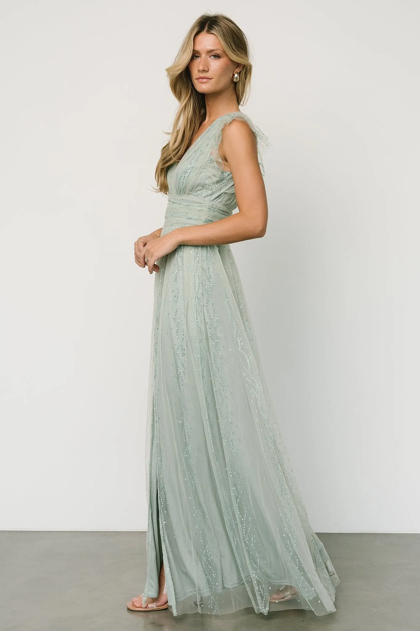 Annika Sequin Mesh Maxi Dress | Dusty Sage sold by Baltic Born product image thumbnail 5