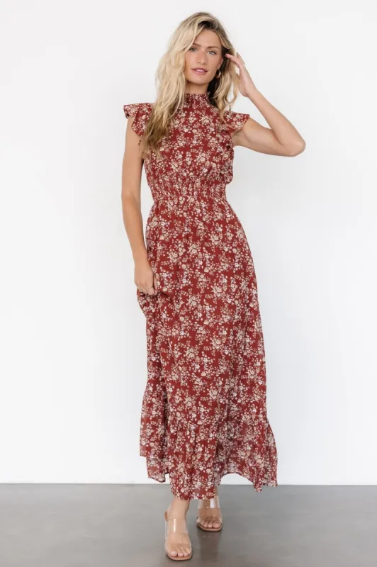 Kearny Ruffle Maxi Dress | Rust Print sold by Baltic Born