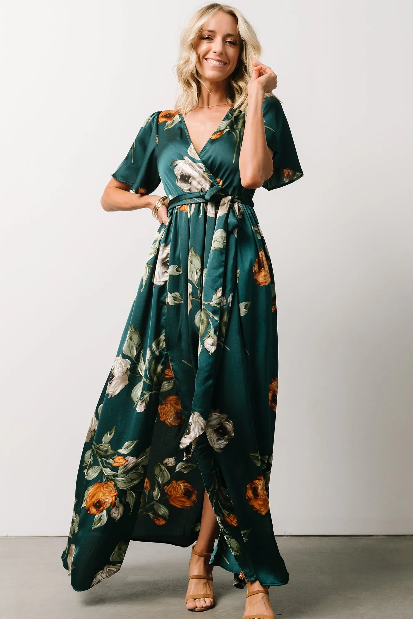 Sicily Satin Maxi Dress | Deep Topaz Floral sold by Baltic Born