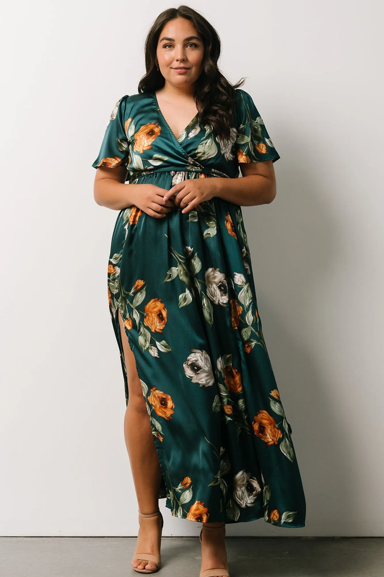 Sicily Satin Maxi Dress | Deep Topaz Floral sold by Baltic Born product image thumbnail 5