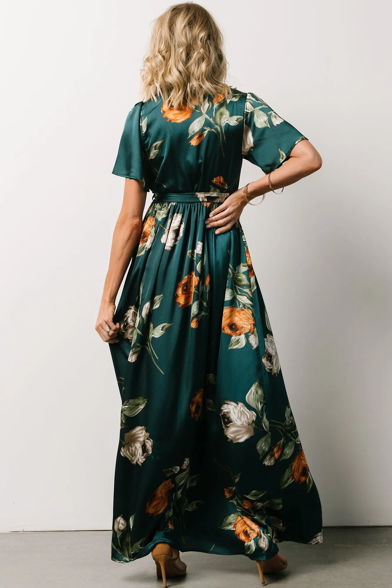 Sicily Satin Maxi Dress | Deep Topaz Floral sold by Baltic Born product image thumbnail 3