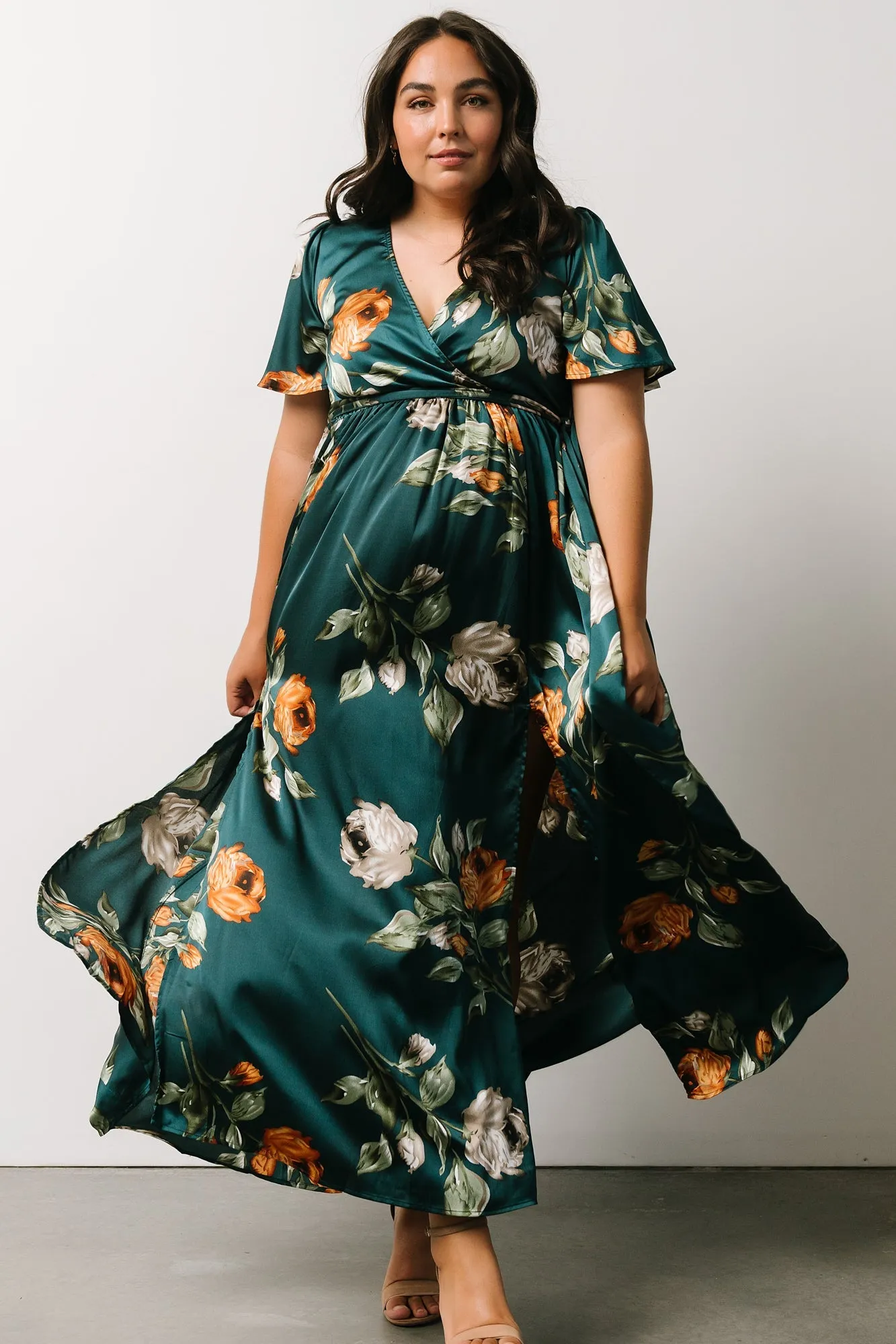 Sicily Satin Maxi Dress | Deep Topaz Floral sold by Baltic Born product image thumbnail 2