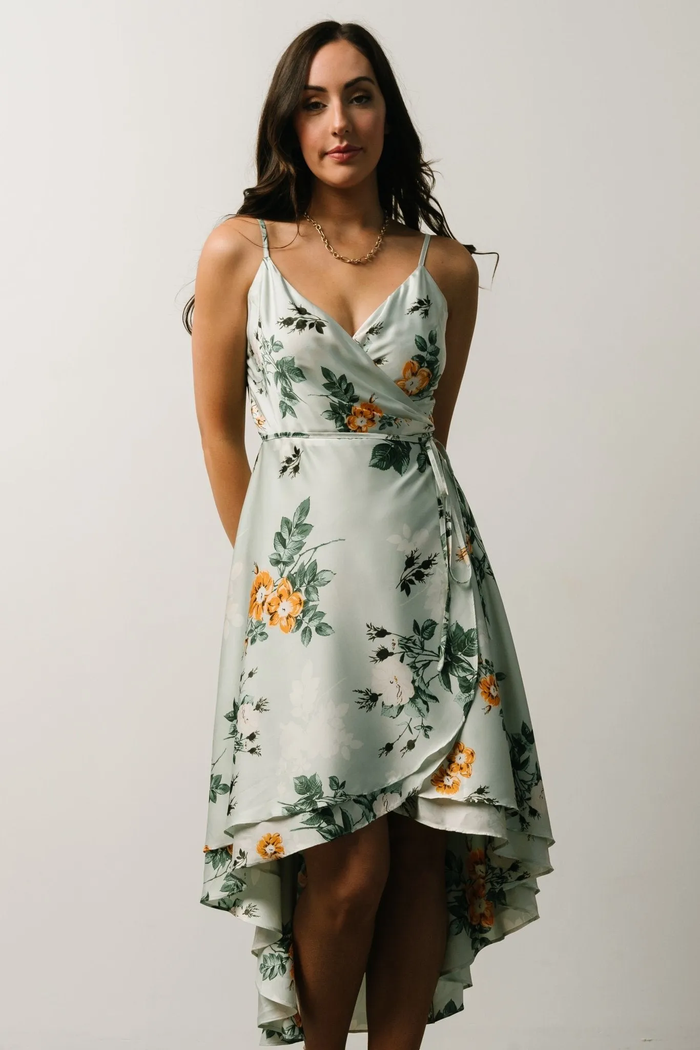 Steffi Tulip Wrap Dress | Light Sage Floral sold by Baltic Born