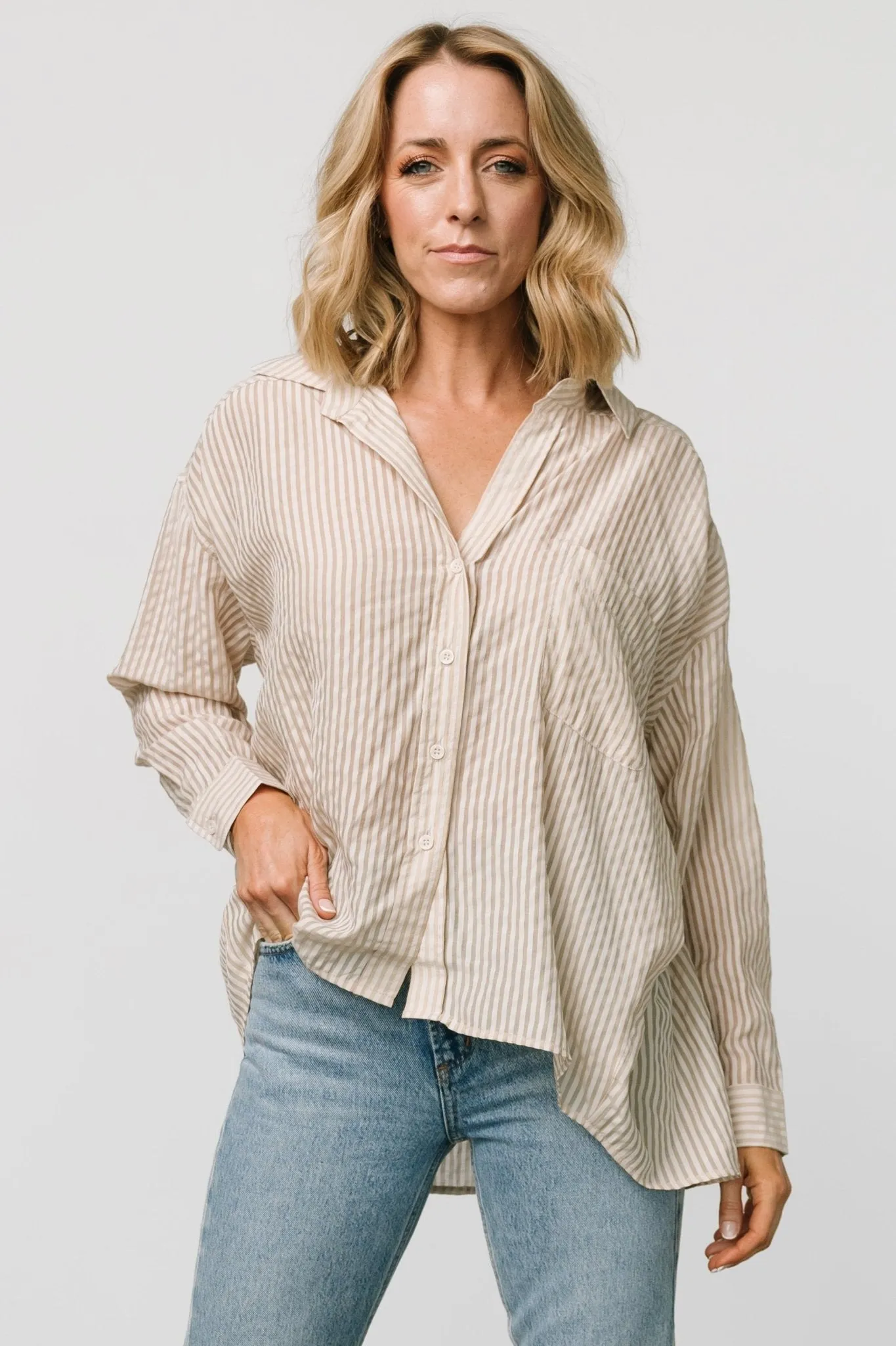 Sheldon Striped Oversized Top | Natural sold by Baltic Born product image thumbnail 5