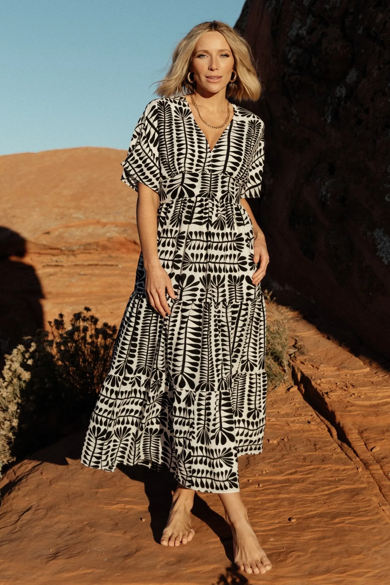 Austin Kimono Dress | Black Print sold by Baltic Born