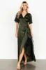 Vara Satin Maxi Wrap Dress | Dark Olive sold by Baltic Born