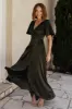 Vara Satin Maxi Wrap Dress | Dark Olive sold by Baltic Born