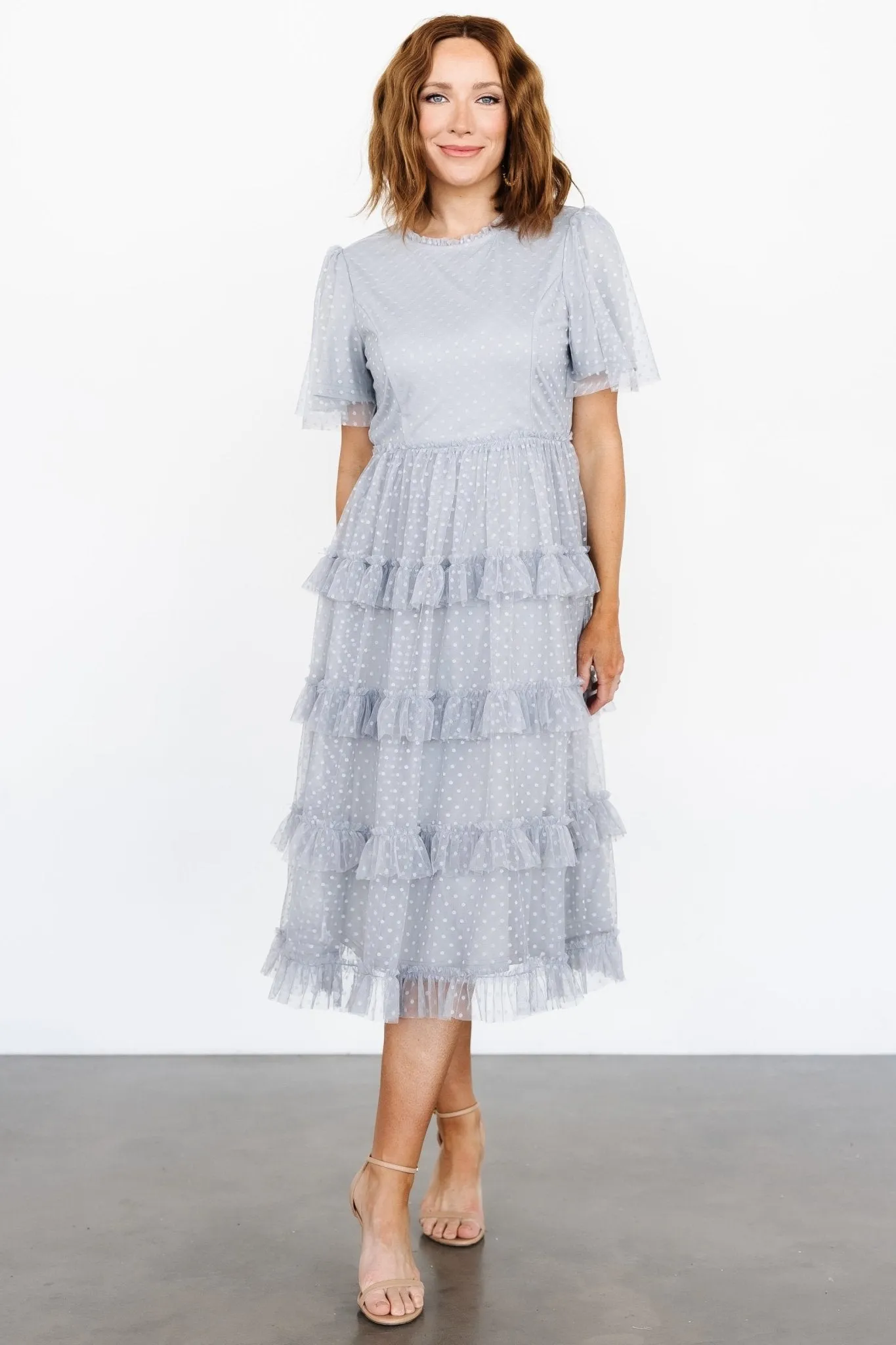 Riley Ruffle Tiered Dress | Light Gray sold by Baltic Born
