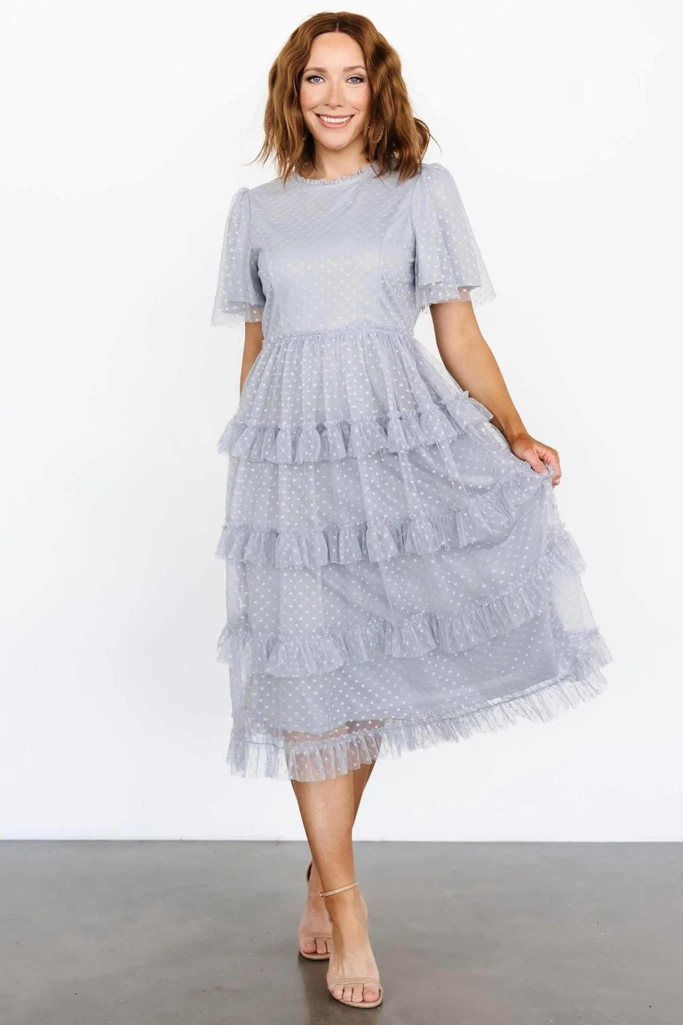 Riley Ruffle Tiered Dress | Light Gray sold by Baltic Born product image thumbnail 5