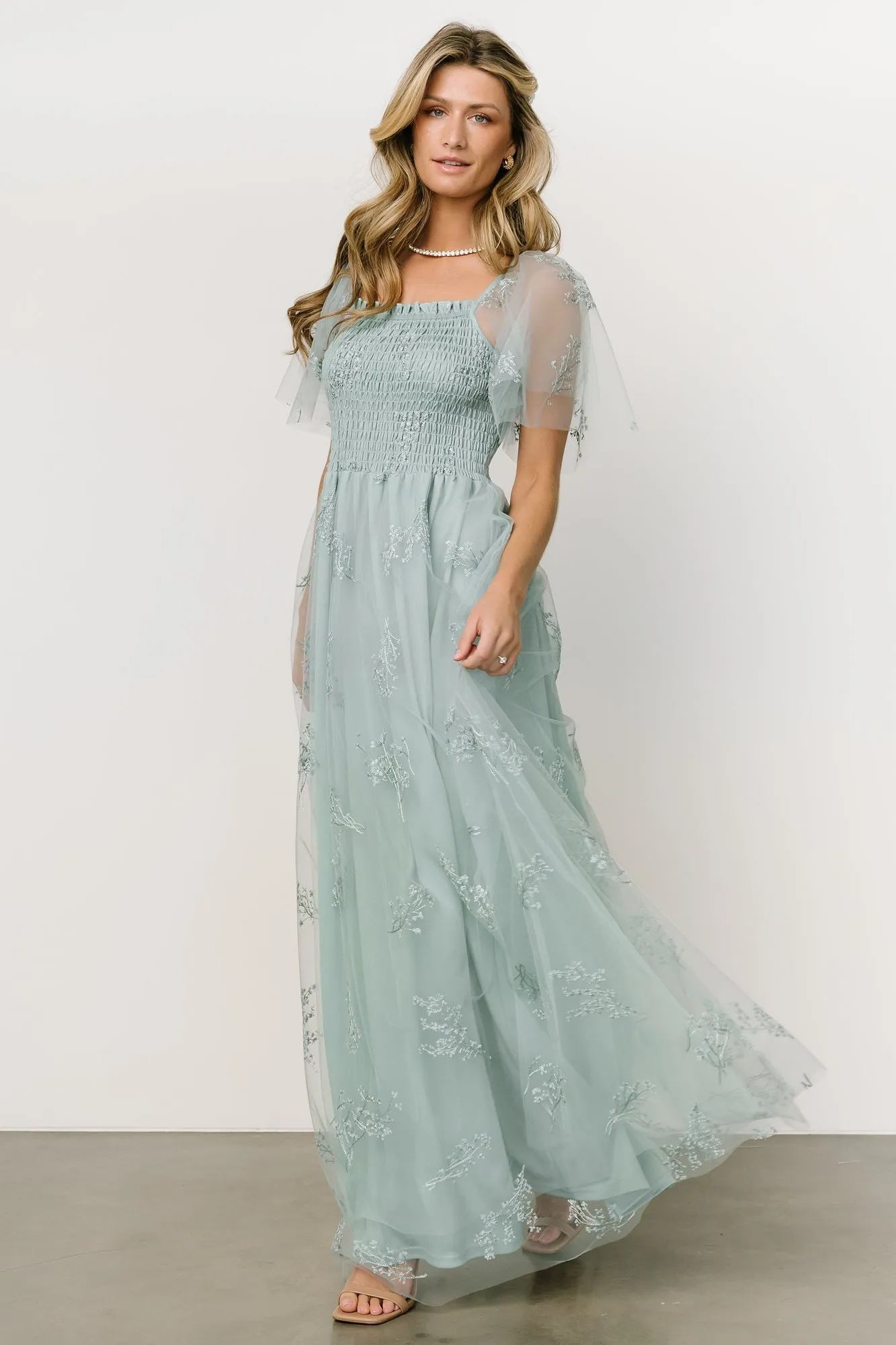 Cassandra Tulle Maxi Dress | Sage Sparkle sold by Baltic Born product image thumbnail 3